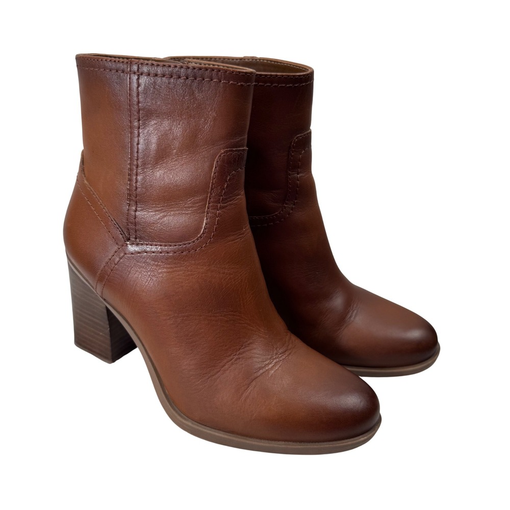 Naturalizer Kalina Bootie Women 6M Brown Leather Block Heel Zip Ankle Boots